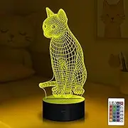 Cat 3D Bedside Light for Kids, Kitty Illusion Night Lamp Light up LED Remote Control 16 Color Changing, Bedroom Decor Best Xmas Halloween Birthday Child Toddler Girl