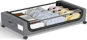 Under Bed Storage with Wheels and Lid, 2-Packs, 50L Large Capacity, Underbed Storage Organizer with Zippers, Rolling Drawers for Dorm Bedroom Clothes Shoes Blankets Toys, Space Saving, Easy Pull out