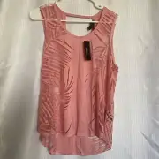 Nicole by Nicole Miller Cottage Pink Rayon Blend Palm Leaf Tank Top Blouse