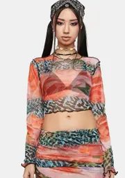 [NGOrder] Rose Animal Mix Print Crop Top