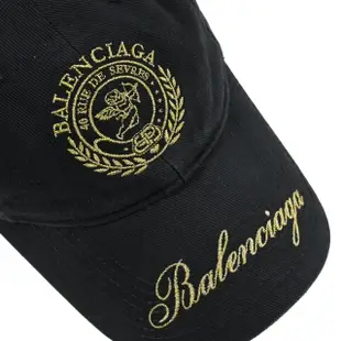 【Balenciaga 巴黎世家】電繡徽章LOGO棉質棒球帽(黑/金)