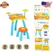 Fun 24-Key Kids Piano Keyboard with Record Feature, Microphone & Stools, Blue