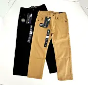 US Polo Assn Pants x2 Boys 5 Blk Tan Straight Twill Reinforced Knee Adj Waist
