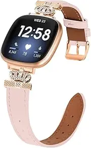 Compatible with Fitbit Versa 4＆Sense 2 Band Women Men,Soft Rose Gold headband Leather Replacement Sport Watch Wristband,Compatible with Fitbit Versa 3＆Sense bands for women men