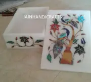 7"x5" inlay peacock makrana Marble Jewelry storage Trinket storage Box