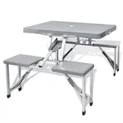 Foldable Camping Table Set with 4 Stools Aluminium Extra Light Grey vidaXL