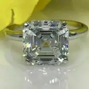 3.00 Ct Asscher Cut Natural Moissanite Solitaire Engagement Ring Sterling Silver