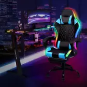 Ufurniture Gaming Desk RGB LED Light & Massage Gaming Chair Tilt135° W/ Headrest