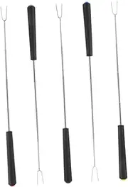 iplusmile 5 Pcs Colorful Plastic Handle Stainless Steel BBQ Forks Versatile Roasting Sticks for Hot Dogs Marshmallows Kebab Grilling Family Friendly Campfire Cooking Tools