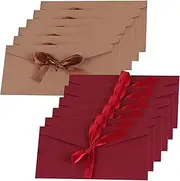 BSITSSS Pack of 12 Envelopes, 20 x 11 cm, Red, Brown, Envelopes, Cards, Vintage Hard Kraft Envelope Set, Envelope with Ribbons, Mini Bow Tie for Party, Christmas, Wedding