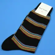 Paul Smith Men's Dress Socks Line Stripes Made in Italy Black