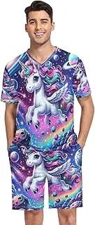[Joisal] Elephant Wearing a Crown Mens Pajama Shorts Set V Neck Mens Lounge Wear, Mens Matching Pajama Set