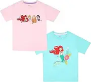 [Disney] Princesses and Winnie The Pooh Girls 2-Pack Short Sleeve T-Shirt Bundle Sets for Kids