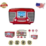 Compact Red Bluetooth AM/FM Radio with CD Player & Alarm Clock Feature