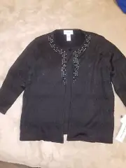 Alfred Dunner Classic Black Sweater Elegant Faux Sweater Set Large Holiday Party