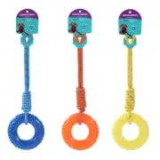 3 x Dog Pet Tugger Toy with Squeaky TPR Donut Ring Tug Playing Training 45cm
