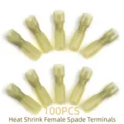100PCS Yellow 12-10AWG Heat Shrink Female Crimp Wire Connectors Spade Terminals