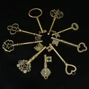 9X Antique Vintage old Brass Skeleton Lot Cabinet Barrel Lock Keys BIG Large