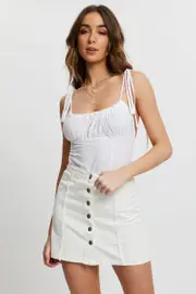 White Tie Strap Scoop Neck Gathered Singlet - Size L, Women's Trial Woven