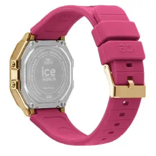 【Ice Watch】ICE DIGIT RETRO系列 復古金框矽膠電子錶 32mm-莓果色