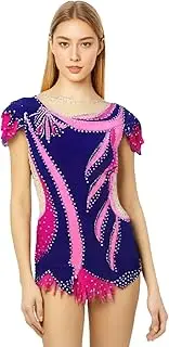 [Zagitova] Short Sleeve Rhythmic Gymnastics Leotards, Shiny Rhinestones Women's Ballet Skirts for Winter Sports