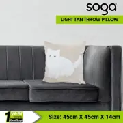 SOGA 45cm Throw Pillow Soft Cat Light Tan Square