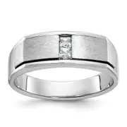14k White Gold Men's Polished Antiqued and Satin 1/10 carat Diamond Complete Ring