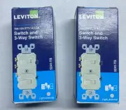 2 New Light Almond Leviton Part 05241-0TS, Single Pole, 15 amp Double Switch