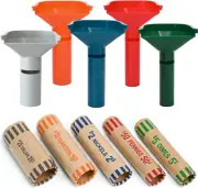 30 Assorted Preformed Coin Wrappers & 5 Coin Sorters Tubes, Color-Coded,Easy to