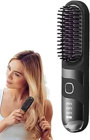 Travel Hair Straightener,Wireless Curler Brush - 2-in-1 Temperature Adjustable Quick Styling Cordless Hair Straightener Brush for Home