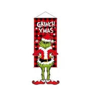 Grinch Christmas Decorations Merry Christmas Banner Indoor Home Decor of Porch Door Hanging Flag