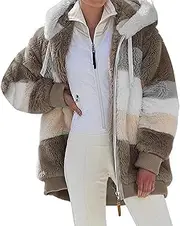 [Kmxcnli] Winter Coats for Women, Casual Fleece Plush Zipper Hooded Jacket with Pockets, Warm Lightweight Fleece Jacket.