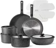 17Pcs Nonstick Cookware Set with Removable Handles, Midnight Black