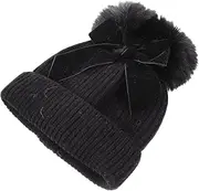 [SAFIGLE] Children's Knitted Hat Bow Knitting Hat Double Balls Hat Kid Bonnet for Beanie Babies Hats for Women Fur Hat Knitted Hat Ladies Hat Boys Hat Yarn Black