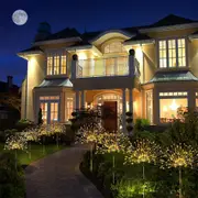 Solar Pathway Lights 2Sets Waterproof Garden Solar 4-IN-1 Set Firework Lights with Remote 8 Modes 120 LED Starburst String Lights Christmas Fairy Light -Warm
