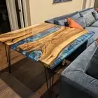 Blue Epoxy Table Tops / Square Table /Wood table / Resin River Table / Epoxy Top