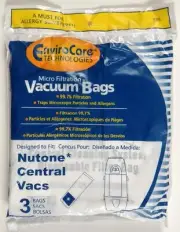 Nutone Central Vacuum Cleaner Bags, Micro lined Bags, 3 bags in pack