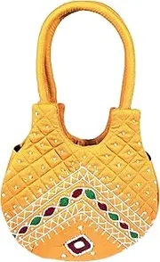 [srishopify handicrafts] SriShopify HandCrafts Mini Women Wallet with handle Banjara Traditional Cotton handmade Hand Purse with Handle (Small Hobo Bag Mustard yellow handbag hand Work Handcraft Purse), Stylish Mustard
