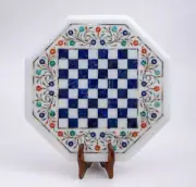 24'' White Marble Chess Table Top Pietra Dura Inlay Children Game Kids c59