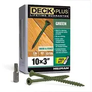 Deck Plus 48404 Wood Screws #10 x 3", Green, 1lb Box