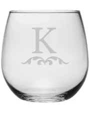 Susquehanna Glass Monogrammed Set of Four 16.75oz Austen Stemless Glass Monogrammedes, (A-Z)