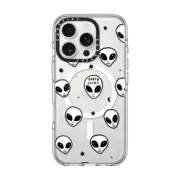 iPhone 16 Pro Clear Case MagSafe Compatible Cute White UFO Space Alien Drawing Pattern
