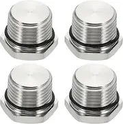 uxcell NPT Pipe Plug Fitting, 304 Stainless Steel NPT1/2 Male Outer Hex Thread for Plumbing Fixed with Sealing Rubber Ring Pack of 4