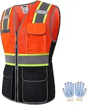 [JKWEARSA] Women Safety Vest, Multi Pockets High Visibility Reflective Breathable Mesh Work Vest For Lady, Durable Zipper