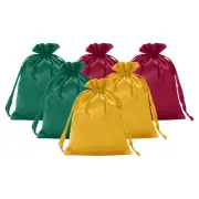 6Pcs 8" x 6" Satin Gift Bag with Drawstring,Gold/Green/Dark Red