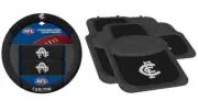 SET OF 2 CARLTON BLUES AFL TEAM LOGO CAR STEERING WHEEL COVER & 4 FLOOR MATS