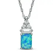 Emerald-Cut Lab-Created Blue Opal and White Sapphire Pendant in Sterling Silver