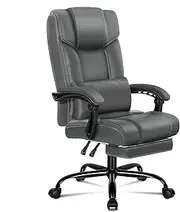 ALFORDSON Boss Grey Office Chair with Footrest, PU Leather Video Gaming Chair, Ergonomic Executive High Back, Desk Computer Chair Recliner for Home Office Study Student
