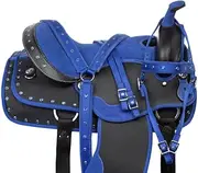 Western Horse Saddle Synthetic Pleasure Trail Barrel Racing Tack Set Blue (12" Seat)