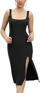 [Rocorose] Women's Sleeveless Sweater Dress Side Split Adjustable Straps Sexy Midi Tank Dress